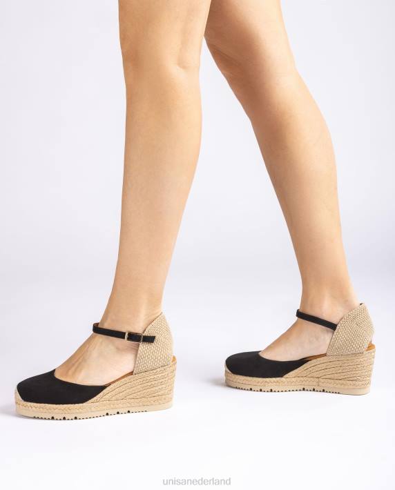 Unisa 02B0727 d'orsay espadrille met enkelbandje van suède vrouwen zwart