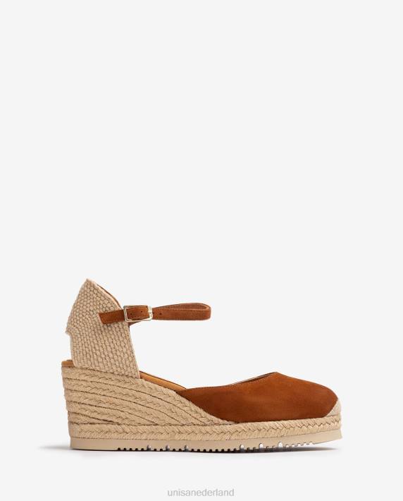 Unisa 02B0728 d'orsay espadrille met enkelbandje van suède vrouwen bruin