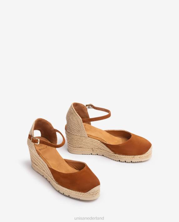 Unisa 02B0728 d'orsay espadrille met enkelbandje van suède vrouwen bruin
