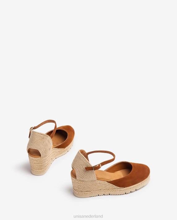 Unisa 02B0728 d'orsay espadrille met enkelbandje van suède vrouwen bruin