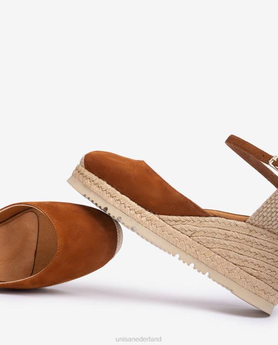 Unisa 02B0728 d'orsay espadrille met enkelbandje van suède vrouwen bruin