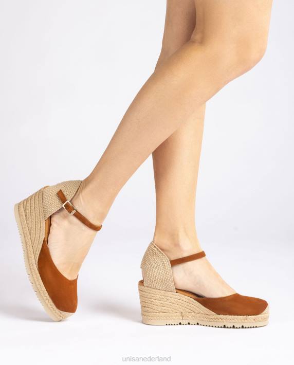 Unisa 02B0728 d'orsay espadrille met enkelbandje van suède vrouwen bruin