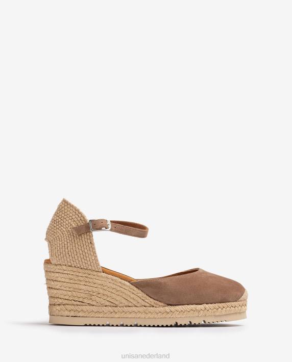 Unisa 02B0729 d'orsay espadrille met enkelbandje van suède vrouwen bruin