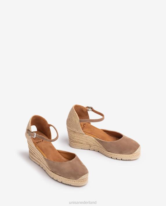 Unisa 02B0729 d'orsay espadrille met enkelbandje van suède vrouwen bruin