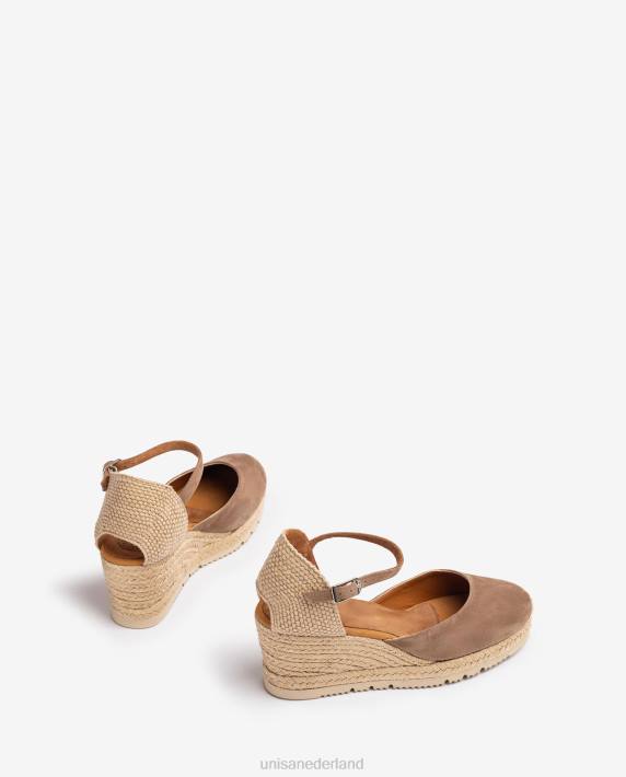 Unisa 02B0729 d'orsay espadrille met enkelbandje van suède vrouwen bruin