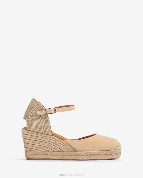 Unisa 02B0730 d'orsay espadrille met enkelbandje van suède vrouwen beige