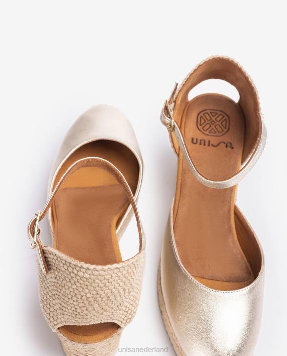 Unisa 02B0732 d'orsay espadrille met enkelbandje met metallic effect vrouwen goud