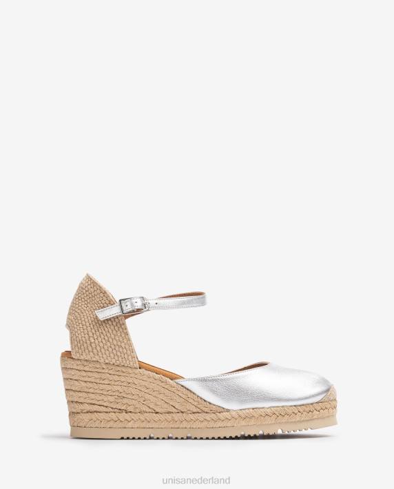 Unisa 02B0733 d'orsay espadrille met enkelbandje met metallic effect vrouwen zilver