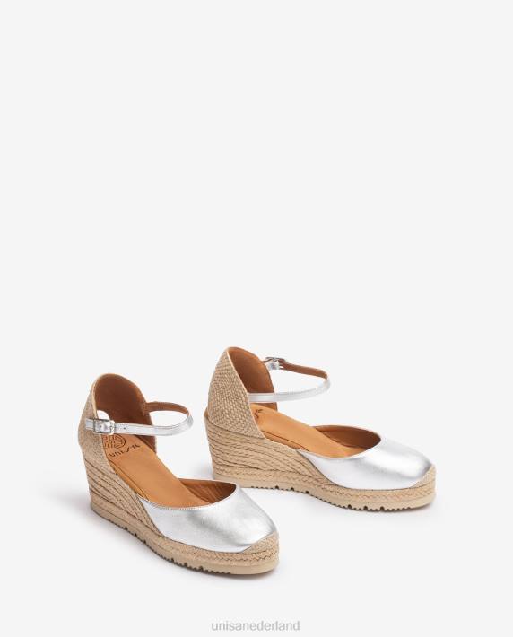 Unisa 02B0733 d'orsay espadrille met enkelbandje met metallic effect vrouwen zilver