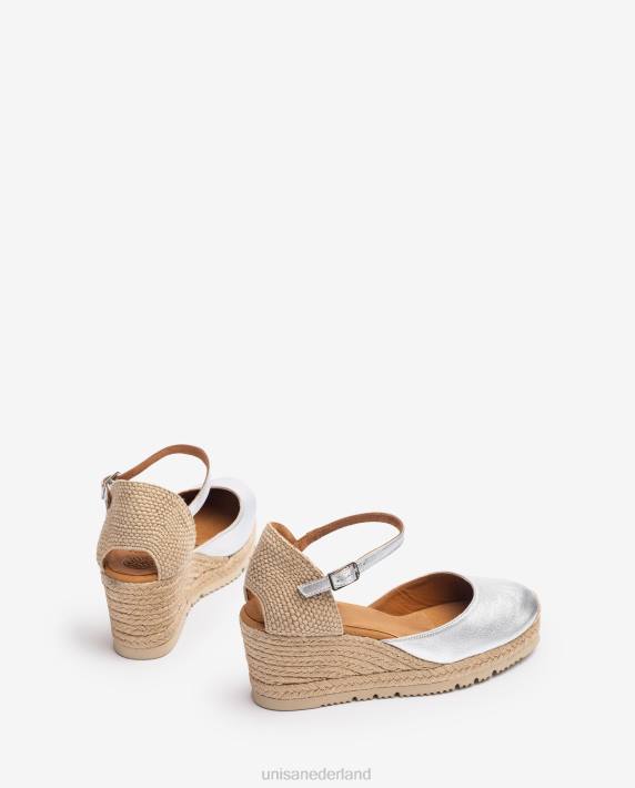 Unisa 02B0733 d'orsay espadrille met enkelbandje met metallic effect vrouwen zilver