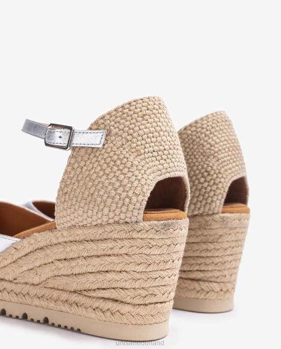 Unisa 02B0733 d'orsay espadrille met enkelbandje met metallic effect vrouwen zilver