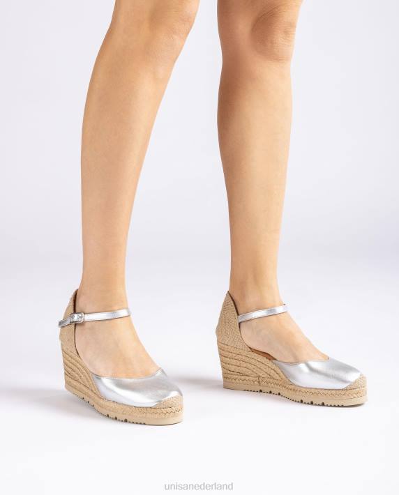Unisa 02B0733 d'orsay espadrille met enkelbandje met metallic effect vrouwen zilver