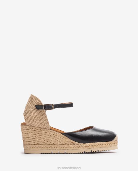 Unisa 02B0734 leren d'orsay espadrille met enkelbandje vrouwen zwart