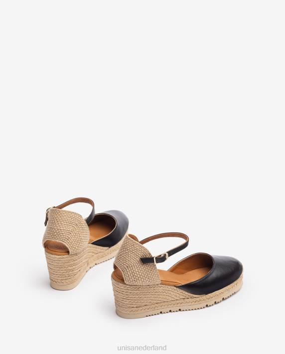Unisa 02B0734 leren d'orsay espadrille met enkelbandje vrouwen zwart