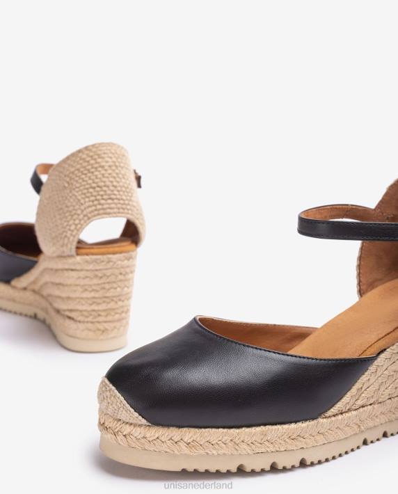 Unisa 02B0734 leren d'orsay espadrille met enkelbandje vrouwen zwart