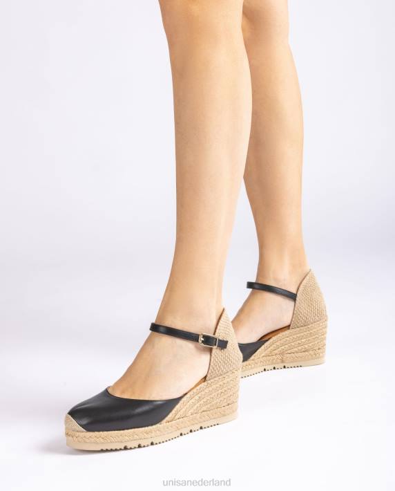 Unisa 02B0734 leren d'orsay espadrille met enkelbandje vrouwen zwart