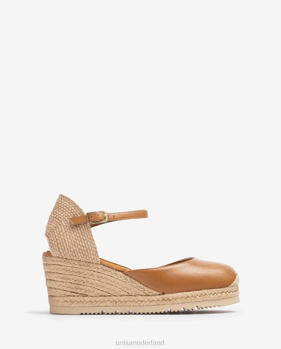 Unisa 02B0735 leren d'orsay espadrille met enkelbandje vrouwen bruin