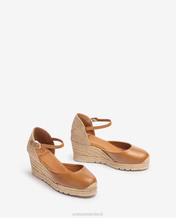 Unisa 02B0735 leren d'orsay espadrille met enkelbandje vrouwen bruin