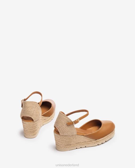 Unisa 02B0735 leren d'orsay espadrille met enkelbandje vrouwen bruin