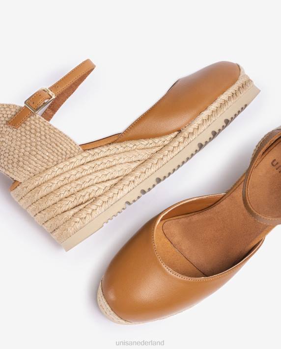 Unisa 02B0735 leren d'orsay espadrille met enkelbandje vrouwen bruin