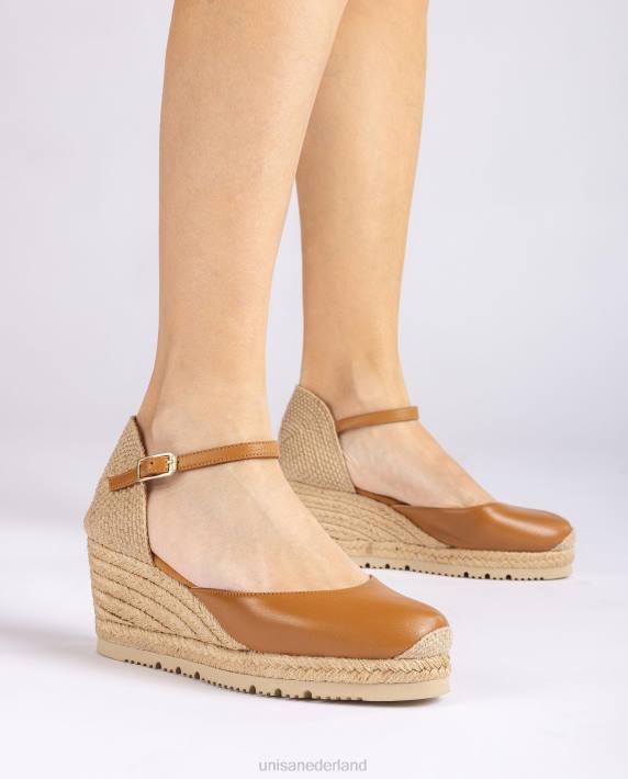 Unisa 02B0735 leren d'orsay espadrille met enkelbandje vrouwen bruin