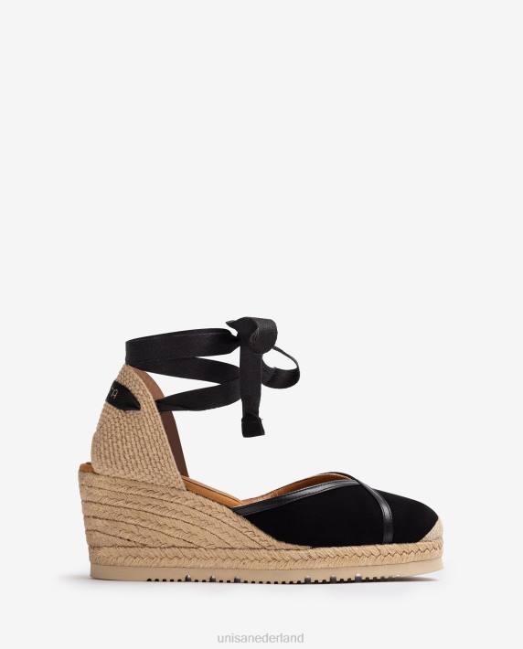 Unisa 02B0740 contrasterende d'orsay espadrille met enkelbandje vrouwen zwart