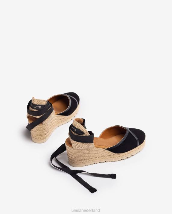 Unisa 02B0740 contrasterende d'orsay espadrille met enkelbandje vrouwen zwart
