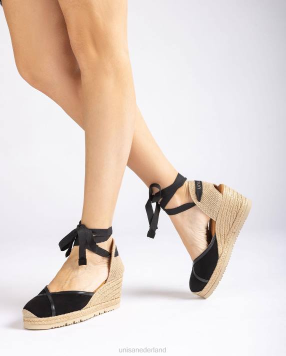 Unisa 02B0740 contrasterende d'orsay espadrille met enkelbandje vrouwen zwart