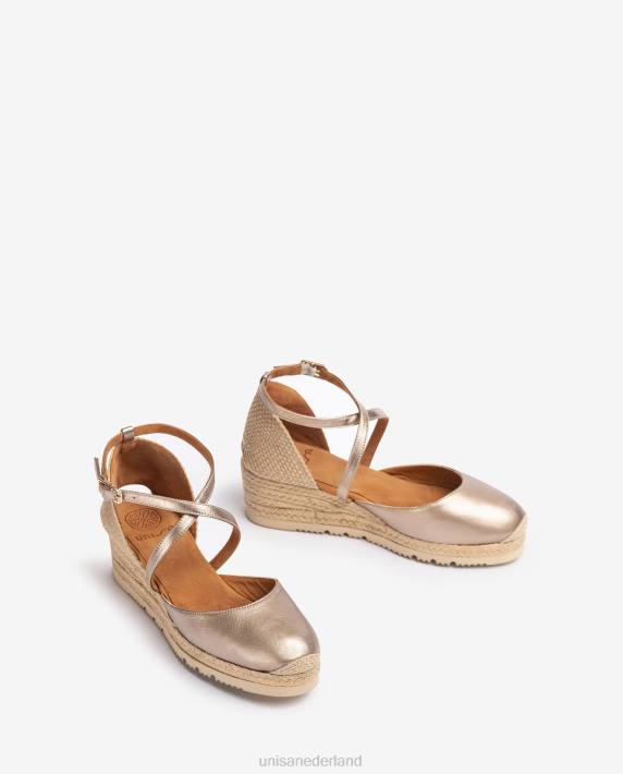 Unisa 02B0748 espadrille van leer met metallic effect vrouwen mode