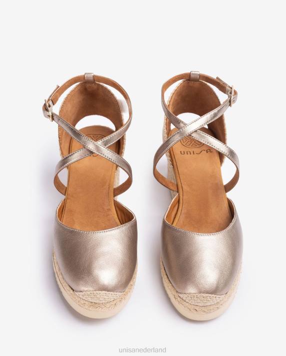 Unisa 02B0748 espadrille van leer met metallic effect vrouwen mode