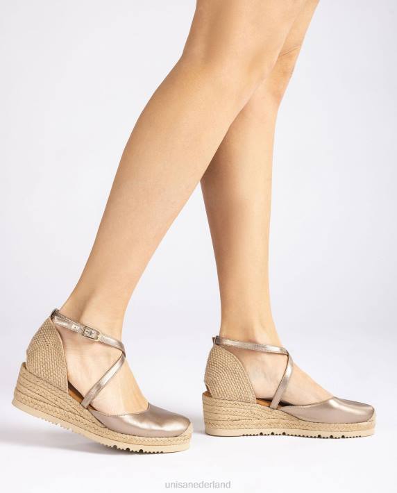 Unisa 02B0748 espadrille van leer met metallic effect vrouwen mode