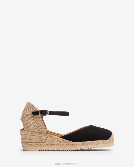 Unisa 02B0758 d'orsay espadrille met enkelbandje van suède vrouwen zwart