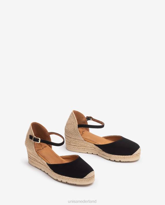 Unisa 02B0758 d'orsay espadrille met enkelbandje van suède vrouwen zwart