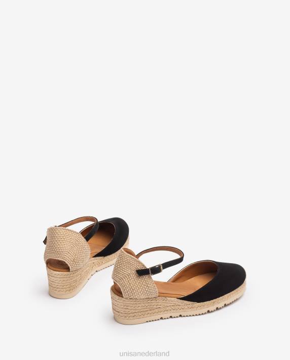 Unisa 02B0758 d'orsay espadrille met enkelbandje van suède vrouwen zwart