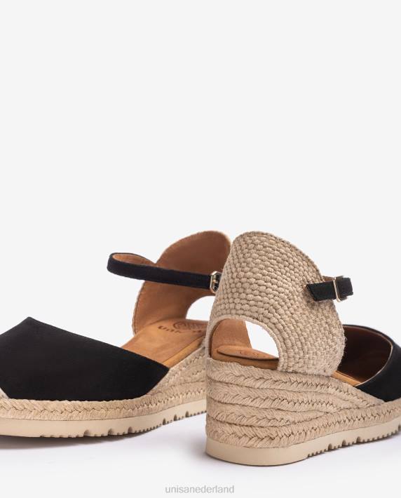 Unisa 02B0758 d'orsay espadrille met enkelbandje van suède vrouwen zwart