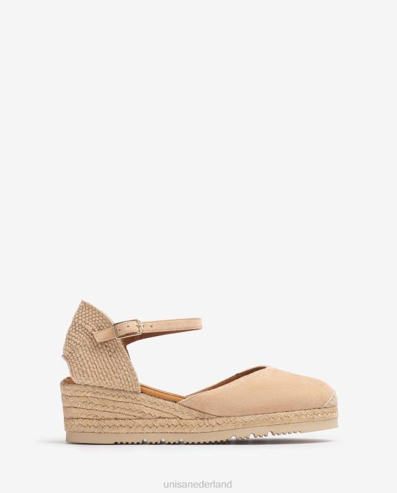 Unisa 02B0759 d'orsay espadrille met enkelbandje van suède vrouwen beige