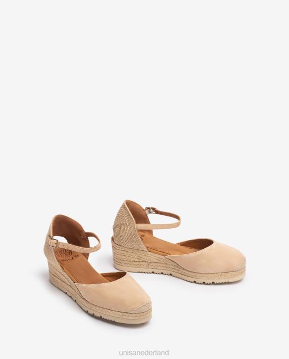 Unisa 02B0759 d'orsay espadrille met enkelbandje van suède vrouwen beige