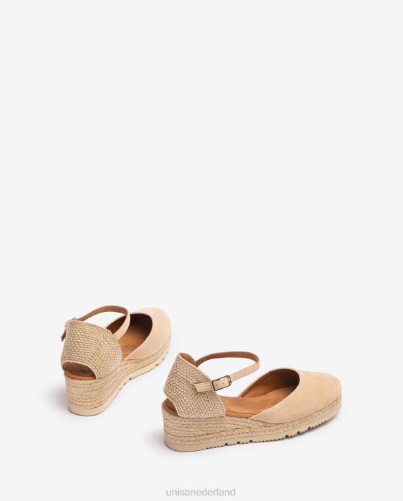 Unisa 02B0759 d'orsay espadrille met enkelbandje van suède vrouwen beige
