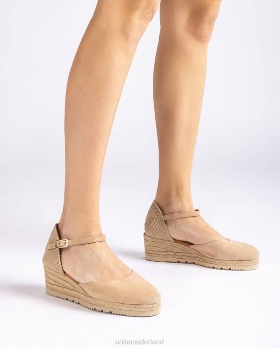 Unisa 02B0759 d'orsay espadrille met enkelbandje van suède vrouwen beige
