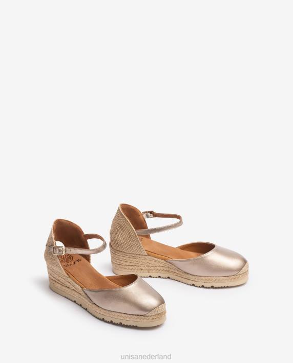 Unisa 02B0761 d'orsay espadrille met enkelbandje met metallic effect vrouwen bronzen