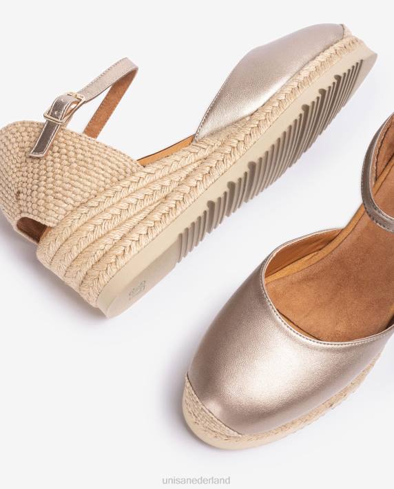 Unisa 02B0761 d'orsay espadrille met enkelbandje met metallic effect vrouwen bronzen