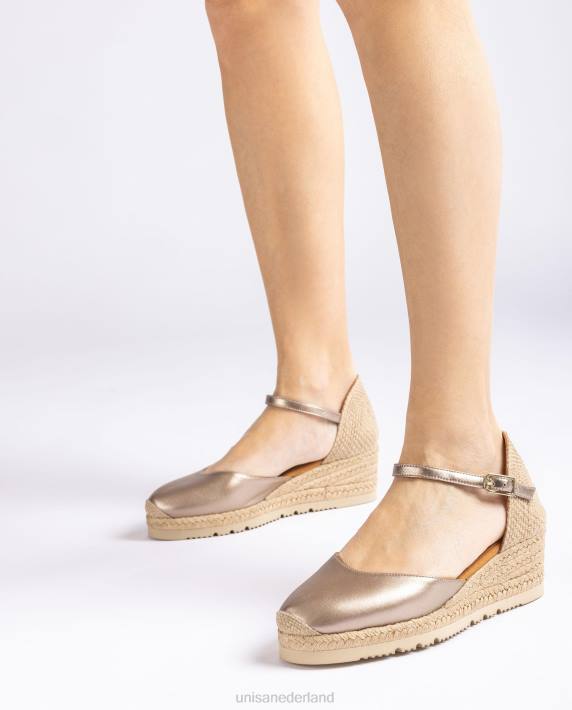 Unisa 02B0761 d'orsay espadrille met enkelbandje met metallic effect vrouwen bronzen