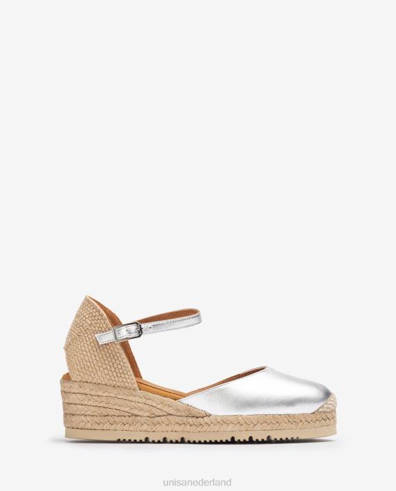 Unisa 02B0762 d'orsay espadrille met enkelbandje met metallic effect vrouwen zilver