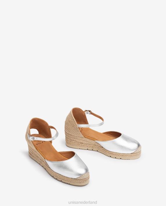 Unisa 02B0762 d'orsay espadrille met enkelbandje met metallic effect vrouwen zilver