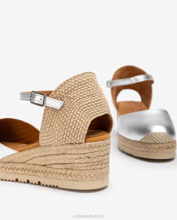Unisa 02B0762 d'orsay espadrille met enkelbandje met metallic effect vrouwen zilver