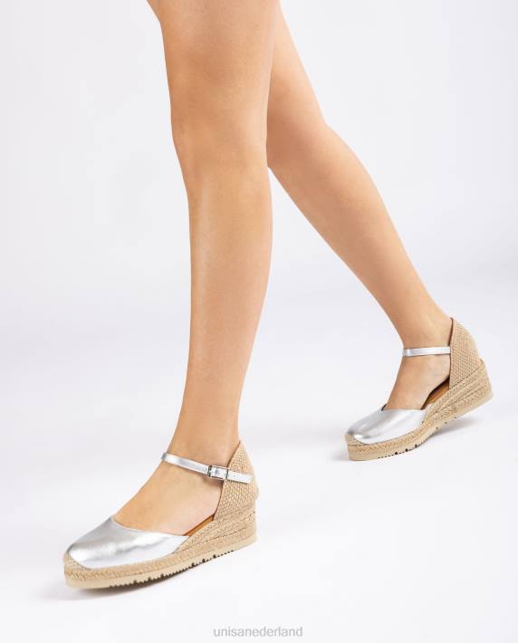 Unisa 02B0762 d'orsay espadrille met enkelbandje met metallic effect vrouwen zilver