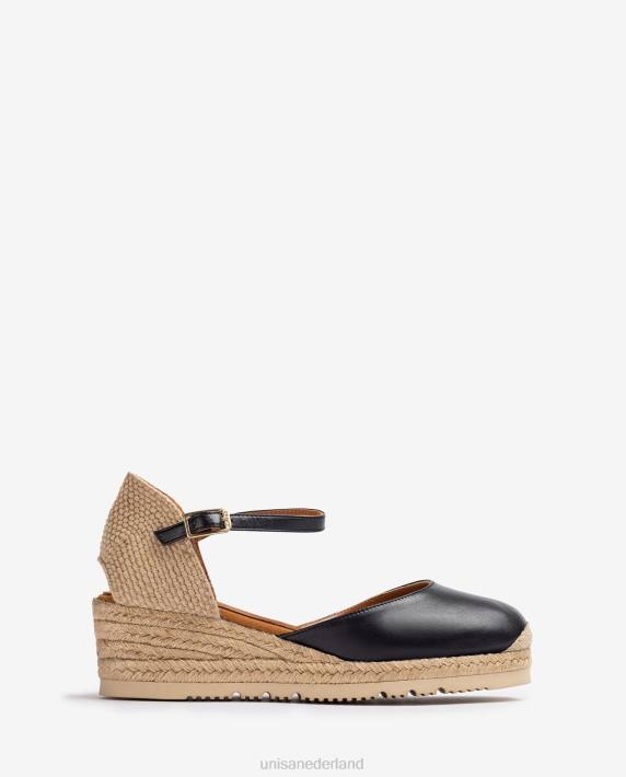 Unisa 02B0763 leren d'orsay espadrille met enkelbandje vrouwen zwart