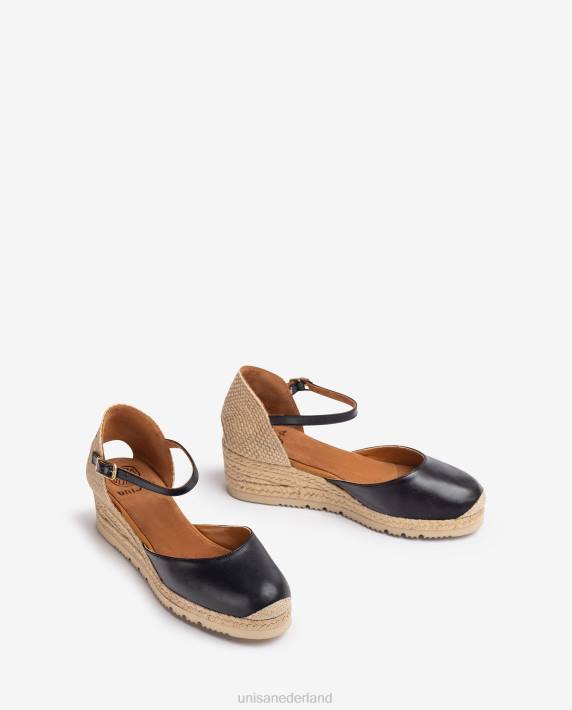 Unisa 02B0763 leren d'orsay espadrille met enkelbandje vrouwen zwart