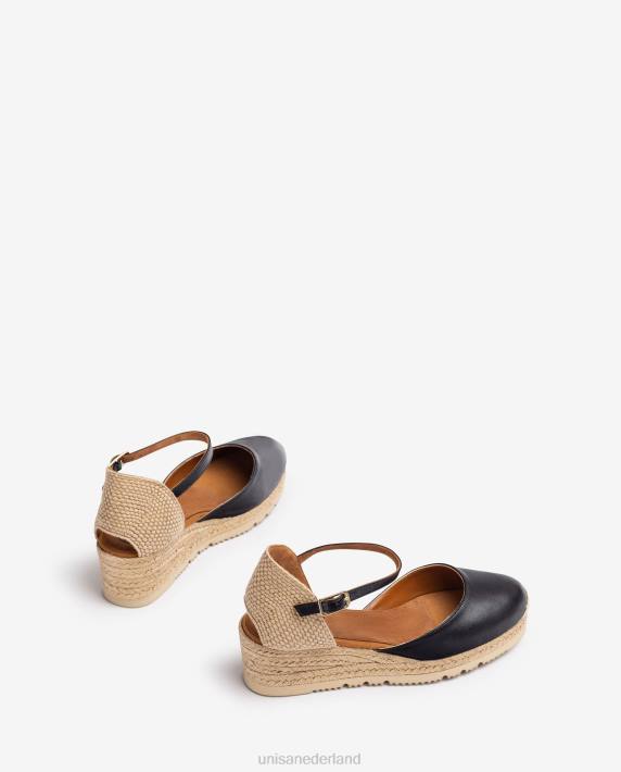 Unisa 02B0763 leren d'orsay espadrille met enkelbandje vrouwen zwart