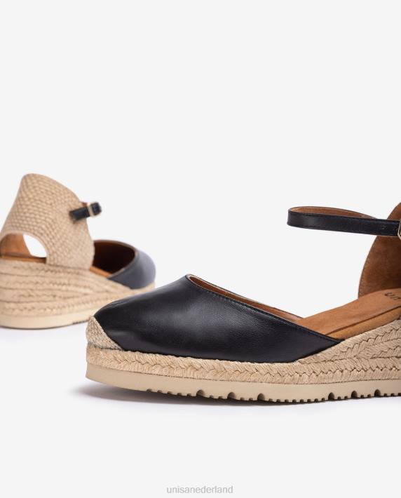Unisa 02B0763 leren d'orsay espadrille met enkelbandje vrouwen zwart